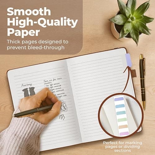 Lined Leather Bound Journal Notebook, A5 Hardcover - Brown 5.8x8.3" - Thick 300 Pages College Ruled Paper Journals for Men and Women - Personal and Professional Note Book for Writing & Journaling thumbnail 7