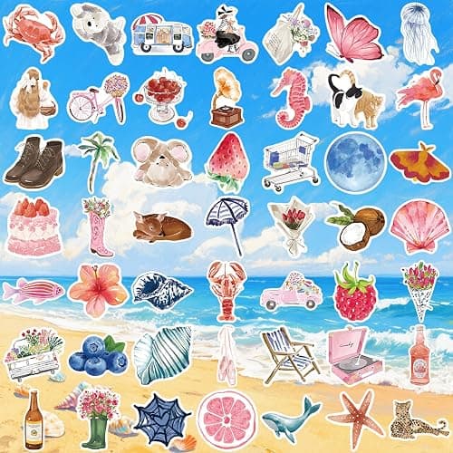 150 PCS Summer Aesthetic Sticker Pack,Cute Watercolor Decals,Vinyl Waterproof Sticker for Water Bottle Laptop Journal Scrapbook,Beach Stickers for Teens Adults,Summer Decorations & Party Favors thumbnail 3