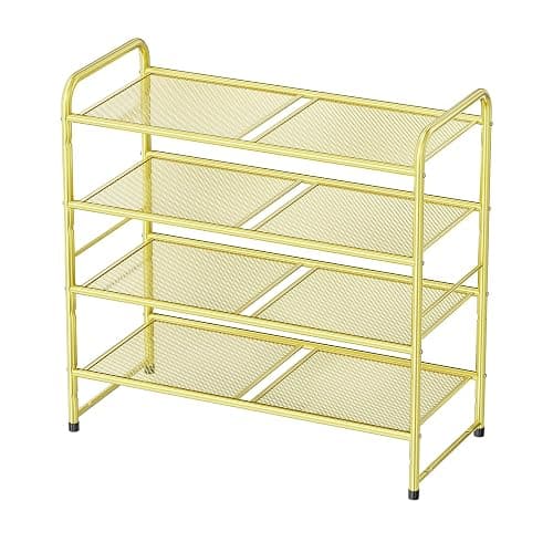 MWQ Modern Shoe Rack, 4 Tier Heavy Duty Metal Mesh Shoe Shelf 27 Inch Wide, Gold - Image 1