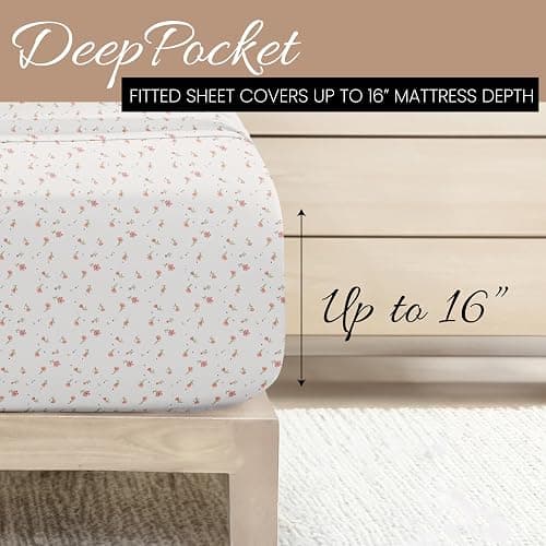 Linen Market Double-Brushed Patterned Microfiber Full Sheet Set 4 Piece – Oeko-TEX Certified Ultra Soft & Wrinkle-Free - 16" Deep Pocket Sheets - Easy Care Full Size - Soft Floral Pink thumbnail 5