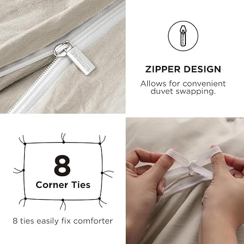 Bedsure Duvet Cover Queen Size with Fitted Sheet - 4 Pieces Prewashed Cotton-Like Extra Soft Bedding Set, Includes 1 Duvet Cover 90x90 Inches with Zipper Closure, 2 Pillow Shams, 1 Fitted Sheet, Linen thumbnail 5