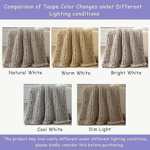 Bigacogo Chunky Knit Throw Blanket for Couch, 40x60 inches, 100% Hand Knitted with Thick Jumbo Chenille Yarn, Cozy Soft Large Rope Knot Cable Crochet Blankets for Sofa Bed Living Room, Taupe thumbnail 4