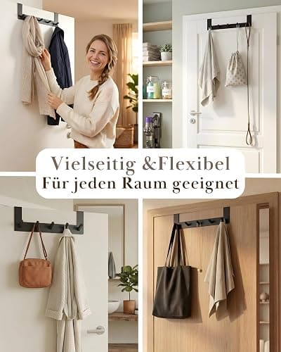 VMbathrooms Türhakenleiste Schwarz matt für Türfalz bis 2,1 cm | Ohne Bohren | Für Jacken, Taschen, Handtücher & Bademäntel | Platzsparende Garderobe für Bad, Flur & Schlafzimmer thumbnail 6