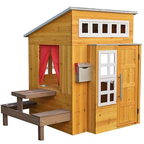 KidKraft Modern Outdoor Wooden Playhouse with Picnic Table, Mailbox and Outdoor Grill ,Gift for Ages 3+ thumbnail 4