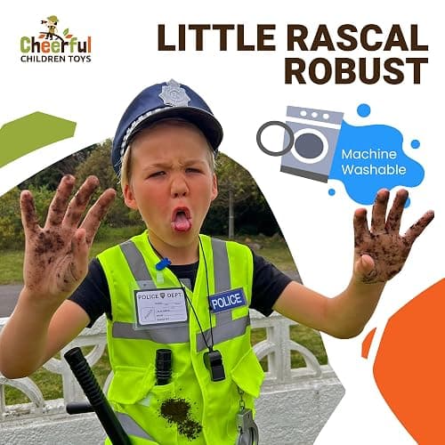 Cheerful Children Toys Kids Police Costume - 10 Pcs Police Officer Outfit Dress Up - Ideal for Boys & Girls Aged 3-7 - Include Vest & Hat - Kids Fancy Dress for Roleplay, Halloween, & STEM Learning thumbnail 5