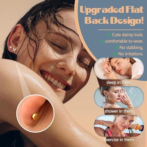 LOYALLOOK Gold Flat Back Earrings for Women Hypoallergenic Surgical Stainless Steel Earrings for Sensitive Ears Cartilage Earring Sets for Multiple Piercing Trendy Flatback Earrings Studs Small Hoop thumbnail 2