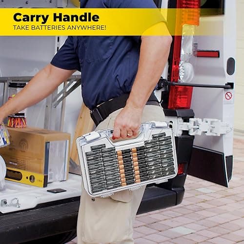 Ontel Battery Daddy Storage & Organizer Case with Tester, Stores & Protects Up to 180 Batteries, Double-Sided, Durable Design with Clear Locking Lid, Secure Latches & Portable Carrying Handle - White thumbnail 5