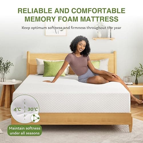 EGOHOME 10 Inch Queen Mattress, Memory Foam Mattress in a Box with Cooling Green Tea Gel, Relieve Pressure with Medium Firm Support, CertiPUR-US Certified, 80''L x 60''W, White thumbnail 6