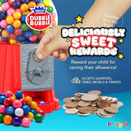 Gumball Machine for Kids 8.5" - Coin Operated Bubble Gum Machine and Toy Bank - Candy Machine Dispenser Includes 85 Gum Balls - Great Candy Dispenser Machine Gift Toys for Girls and Boys (Red) thumbnail 4