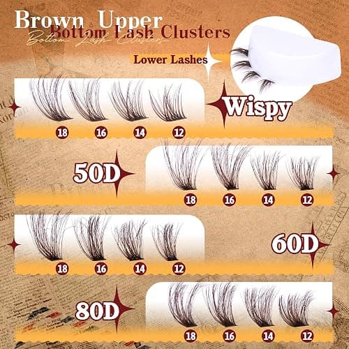 Eefofnn Brown Lash Clusters 360 pcs Eyelash Extension Natural Individual Lashes Brown Wispy+50P+60P+80P+Bottom Lashes Clusters DIY Lash Extension 5 Styles Cluster Lashes D Curl Lash Extension thumbnail 4