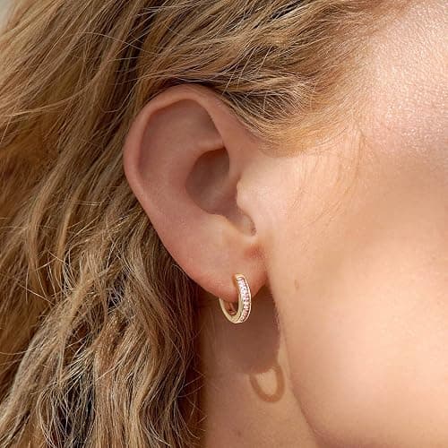 GLOQUAT 14K Gold Huggie Earrings for Women Silver Huggie Hoop Earrings Cubic Zirconia Huggie Earrings Stud Earrings Lightweight Dainty Hypoallergenic Earrings Jewelry Gifts thumbnail 3