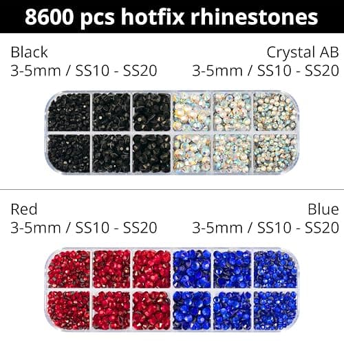 Hotfix Applicator Tool with 8600 Pcs Rhinestones for Blinging Clothes, Fabric, Clothing, Leather, Hot Fix Bedazzler Kit with 6 Tips, Stand, Manual, Case, Glove, Stencils, Tray, Tweezers, Gem Picker thumbnail 3