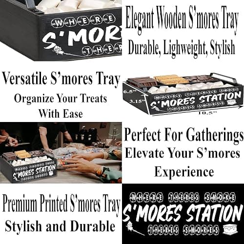 DEALZOOM Smores Station (Black Mini 11x7x3) - Wooden Smores Caddy Holder with Handles - S'Mores Serving Tray for Kitchen - Smores Maker Box for Smores Kit Camping Decor - Smores Accessories Organizer thumbnail 6