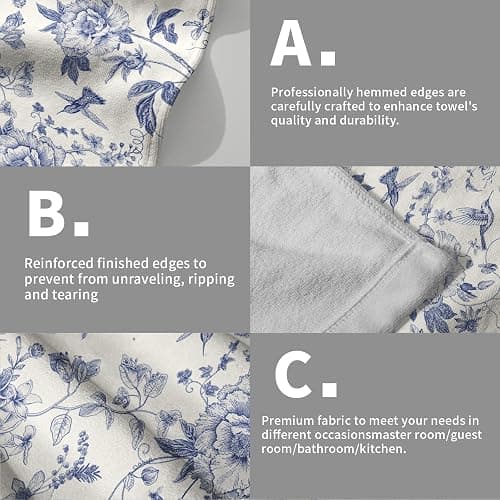 Giwawa Chinoiserie Flowers Hand Towels Blue Leaves Decorative Bath Towel Set of 2 Soft Absorbent Towel for Kitchen Guest Room Bathroom Gym Decor - Blue Chinoiserie Flower thumbnail 6