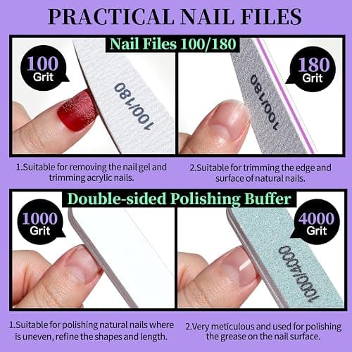 FANDAMEI Manicure and Pedicure Tools Kit, Manicure Kit, Nail Files 100/180, Nail Buffer Block, Nail Cuticle Nippers, Cuticle Pusher, Cuticle Peeler, Ingrown Toenail Tool, Toenail File, Purple thumbnail 2