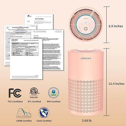 AIRROMI Air Purifier for Bedroom with HEPA 3-in-1 Filter, Pet Air Purifier for Home Cat Pee Smell, Covers Upto 990 Ft², Quiet 360°intake Air Cleaner for pet hair,allergies,Dust,Smoke A2001 Orange - Orange thumbnail 7