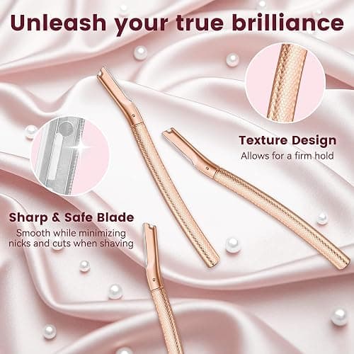 Eyebrow Razor-Face Razors for Women-Dermaplaning Tool for Face Exfoliation & Peach Fuzz with 12 Refill Blades-Facial Dermaplane Razors Shaver-Rose Gold thumbnail 3