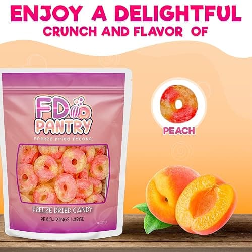 Freeze Dried Peach Rings Candy - Crunchy & Sweet, Large 7 oz Resealable Bag for Freshness, Gift & Snack - Large bag Freeze-Dried Gummy Candies thumbnail 3