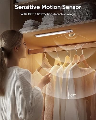Under Cabinet Lighting Wireless, 2200mAh Rechargeable Battery Operated Motion Sensor Light Indoor, 3 Color Temps Under Counter Light, Dimmable Wireless Closet Lights w/Remote for Kitchen,Pantry,4 Pack thumbnail 2
