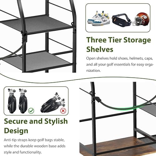Jsskeeim Golf Bag Storage Organizer for Garage Organization, Golf Bag Stand for Golf Bag Accessories, Spacious Golf Rack for Golf Clubs & Golf Essentials, Ideal Golf Gifts for Men (Fits 2 Golf Bags) thumbnail 5