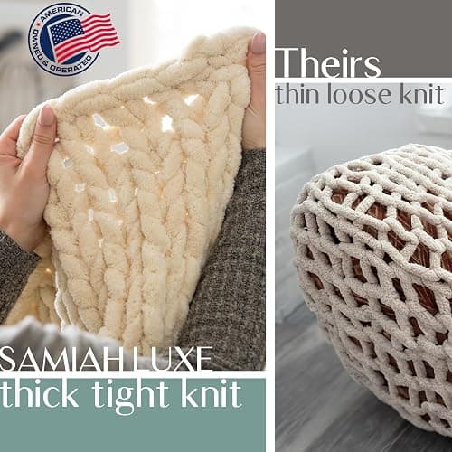 SAMIAH LUXE Sage Green Chunky Knit Blanket Throw 50x70, Chenille Chunky Knit Throw Blanket for Living Room Decor or Boho Decor, Thick Yarn Knitted Blankets for Couch or Bed, Knitted Crochet Blankets thumbnail 3