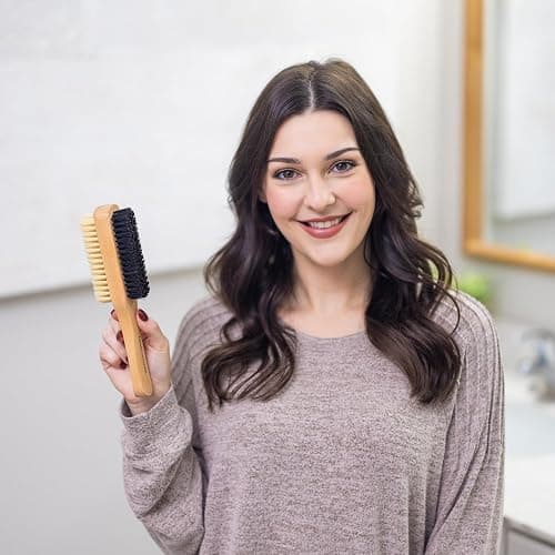 GranNaturals Double Sided Boar Bristle Hair Brush - Soft Hard Finishing & Smoothing Hairbrush for Slick Back to Style, Polish, & Lay Down Hair Flat to Create a Sleek Hairstyle for Bun, Slickback thumbnail 4