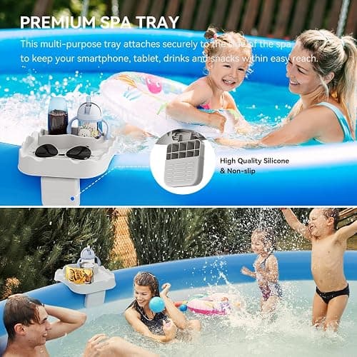 Anivia Hot Tub Table Tray, Adjustable Width 4.3" to 7.7" Hot Tub Accessories for Intex PureSpa, Nonslip Caddy Holds 2 Drinks, Keep Snacks-Drinks Handy and Dry, Fits Outdoor Inflatable Spa/Pool(Beige) thumbnail 4