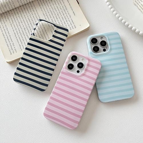 ZTOFERA Cute Vertical Striped Case for iPhone 16 Pro,Light Blue | Raised Edge Protection/Soft Anti-Scratch Back/Slim and Glossy/Fashion Simple Pattern Phone Cover for Women Girls thumbnail 3