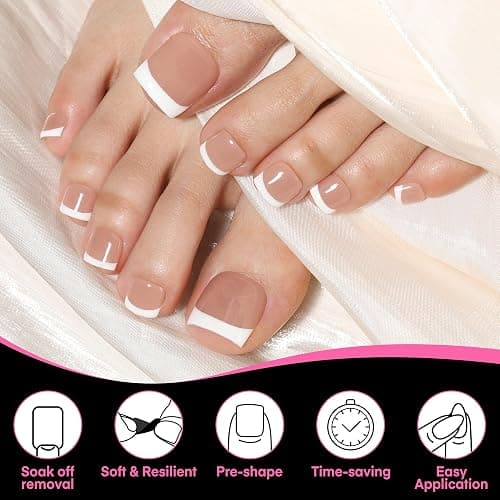 UNA GELLA Square Toe Nail Tips 216Pcs 15Sizes Full Cover Long Wider Toe Nail Tips Soft Gel Pre-etched Double Matte Fake Toe Nails Press Ons For Big Toe Nail Extensions Home DIY Nail Salon Soak Off thumbnail 3