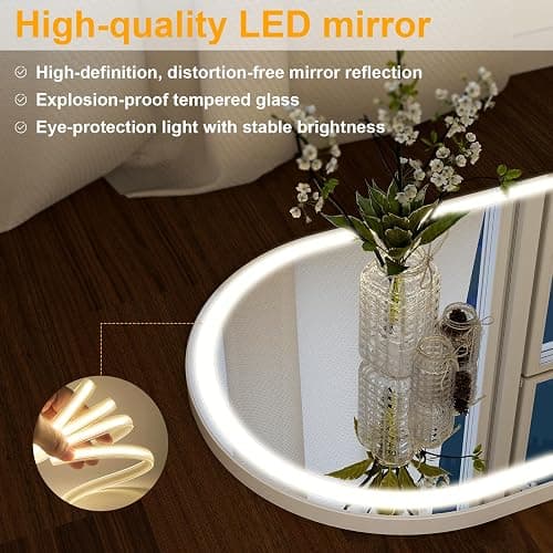 Koonmi 165x60 cm Arched LED Full Length Mirror with Lights, Light-adjustable Full Body Mirror with Stand Equipped with Touch Buttons, White thumbnail 5