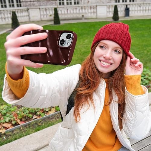 QLTYPRI Compatible with iPhone 13/iPhone 14 Case, Cute Wave Water Ripple Pattern Case for Girls Women, Slim Satin Glossy Soft Silicone TPU Bumper Shockproof Protective Phone Cover - Wine Red thumbnail 5