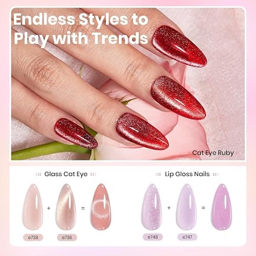 Beetles Jelly Gel Nail Polish Set, 53PCS 36 Colors Jelly Pink Milky White Red Black Blue Green Silver Cat Eye Base Glitter Glossy Matte Top Coat Crystal Ice Collection French Nails Gift for Women thumbnail 4