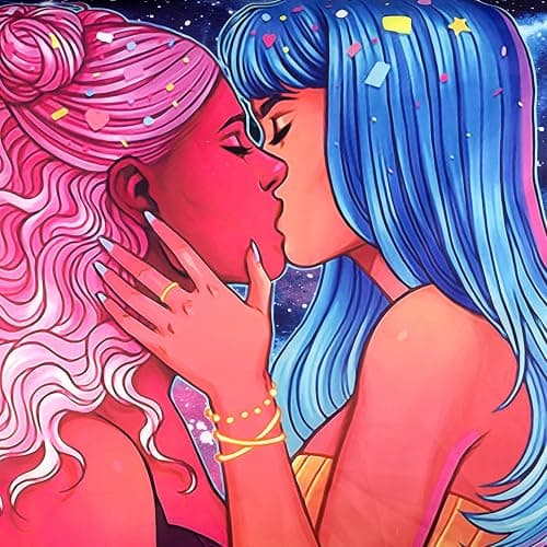 HVEST Lesbian Tapestry LGBT Girl Pride Love Rainbow Tapestries Wall Hanging Pretty Two Girls Kissing Tapestry Art Blanket for Living Room Bedroom Teen Dorm,80x60 Inches thumbnail 5