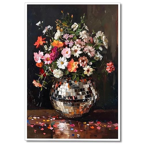 Colorful Florals Disco Ball Unframed Wall Art - Image 1