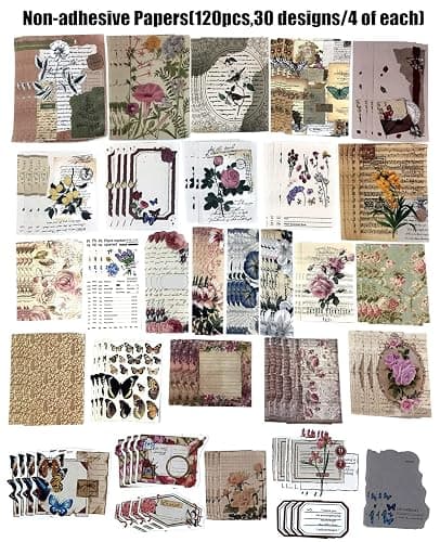260PCS Vintage Journaling Scrapbooking Supplies Scrapbook Sticker Paper Ephemera Pack for Bullet Junk Journal Planners Collage Craft Notebooks Album (Flowers and Butterflies) thumbnail 4