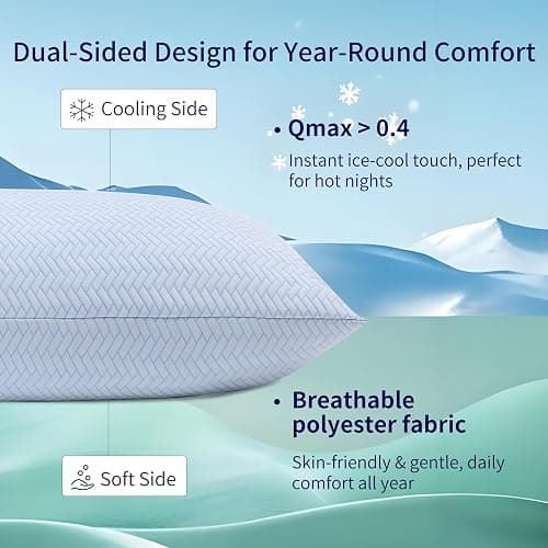 DOWNCOOL Cooling Pillow Queen Size Set of 2, Adjustable Shredded Memory Foam Pillows for Sleeping, Cool Bed Pillows for Hot Sleepers, Supportive Firm Pillow for Side Back Stomach Sleepers, 20"X30" thumbnail 2