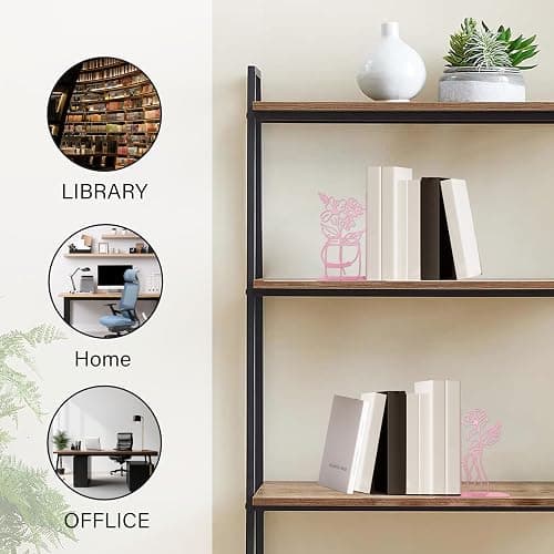 Metal Flower Vase Bookends, Cute Book Ends for Office Home Decor Decorative BookEnds for Shelves, Ideal Gift for Book Lovers(Pink) thumbnail 6