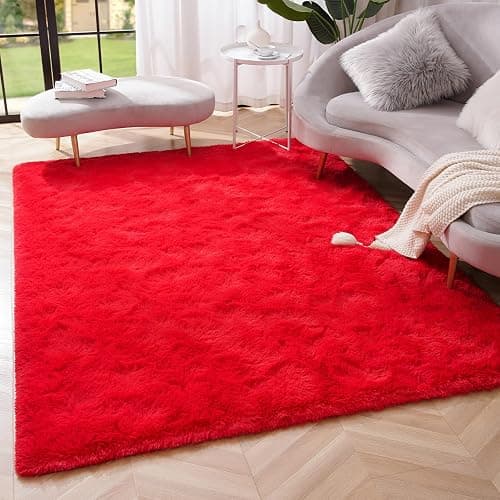Amearea Premium Soft Fluffy Area Rug Modern Shag Carpet, 3x5 Feet, Fuzzy Shaggy Rugs for Bedroom Living Room Teen Apartment Decor, Comfortable Indoor Furry Dorm Carpets, Red - 3x5 Feet - Red - Image 1