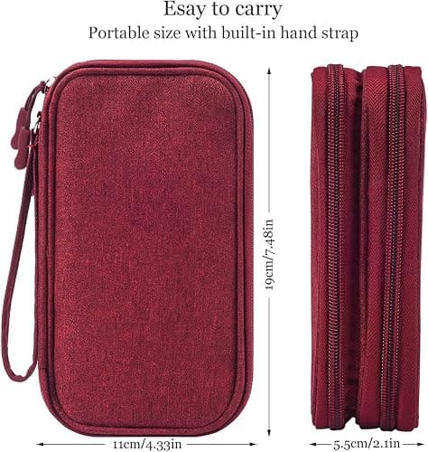 CAOODKDK Electronics Accessories Organizer Pouch Bag, Travel Universal Organizer for Cable, Charger, Phone, SD Card, Business Travel Gadget Bag (Wine Red) thumbnail 2