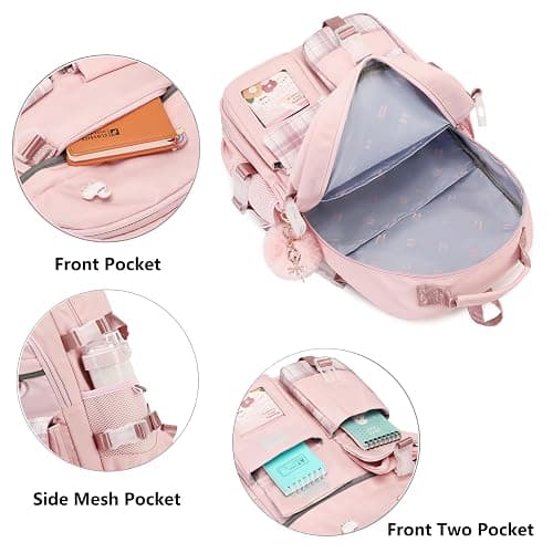 KIDNUO Backpack for Girls, 15.6 Inch Laptop School Bag Kids Kindergarten Elementary College Backpacks Large Bookbags for Teen Girl Women Students Casual Travel Daypacks (Pink) - Large - Pink thumbnail 5