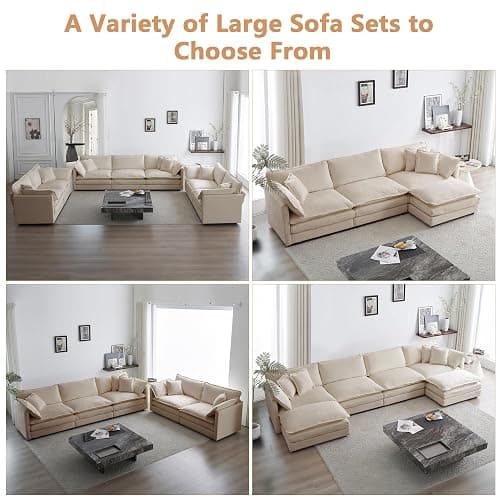 mikibama Modular Sectional Sofa, 111.5 Inch U Shaped Couch Set for Living Room, 3-Seater Comfy Cloud Couches with Movable Ottoman, DIY Combination, Chenille, Light Coffee thumbnail 7