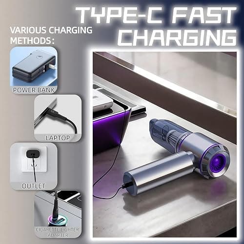 LYCVVVGS Handheld Car Vacuum Cleaner, 21000PA Rechargeable High Power Cordless Mini Vacuum Cleaner and Blower 4-in-1 with 3 Gear, Vacuum with Brushless Motor for Car, Home, Office, PC thumbnail 6
