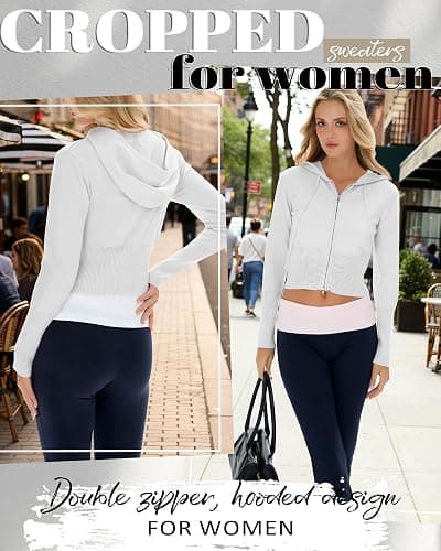 Oakgarden Women's Cropped Zip up Hoodies Long Sleeve Fitted Sweater Pullover Ribbed Knit Casual Trendy Fall Y2k Cardigans thumbnail 6