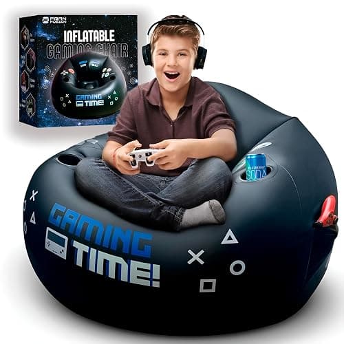 Inflatable Gaming Chair for Kids & Teens with Cup Holders and Side Pocket - This Air Gaming Bean Bag Chairs for Kids is The Perfect Furniture for Gamer Room Decor - Perfect Gaming Stuff for Boys 4-12 - Blue GT - Image 1