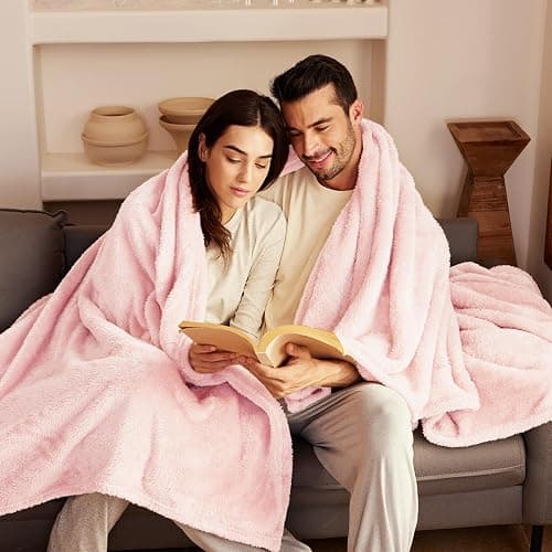 Exclusivo Mezcla Plush Fuzzy Fleece Throw Blanket Extra Large, Super Soft, Fluffy and Warm Blankets for Couch, Bed, Suitable for All Seasons (50x70 Inches, Light Pink) thumbnail 4
