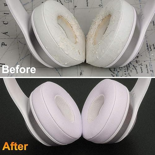 SoloWIT Earpads Cushions Replacement for Beats Solo 2 & Solo 3 Wireless On-Ear Headphones, Solo2 Solo3 Ear Pads with Soft Protein Leather, Added Thickness - White thumbnail 7