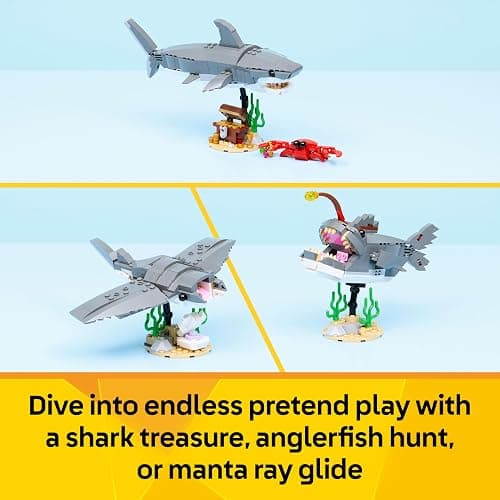 LEGO Creator 3in1 Fierce Shark with a Treasure Chest Toy - Sea Animal Figure Transforms into an Anglerfish or Manta Ray - Room Decor Idea for 8+ Year Old Boys & Girls - 31381 thumbnail 4