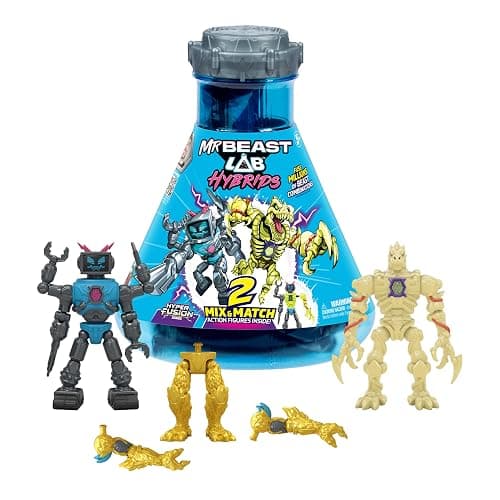 MrBeast Lab Hybrids Multi Pack, Reveal Different Hybrid Parts to Create 2 Mix & Match Action Figures, Plus Parts of The Golden Panther Dragon, Fuse Beast Combinations, Lab-Bot vs GID Skeleton - Image 1