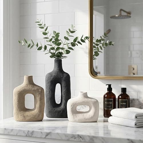 DREAMLOOM Ceramic Vase Set of 3, Modern Rustic Flower Vases for Pampas Grass, Dried & Fresh Flowers, Farmhouse Decorative Vase for Living Room Bedroom Kitchen Shelf Centerpiece, Black thumbnail 6