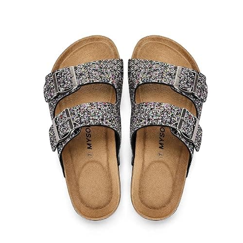 mysoft Womens Flat Sandals Cork Footbed Slides with 2 Straps | Adjustable Buckle Slip On Comfortable Casual Light Weight Summer sandals thumbnail 5